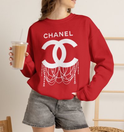 Chanel Logo Necklace Red Sweatshirt - Size Usa