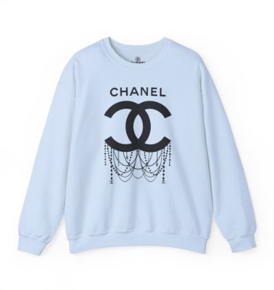 Chanel Logo Necklace Light Blue Sweatshirt - Size Usa