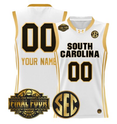 Custom South Carolina Gamecocks Jersey 2026 Final Four Stitched White Gold