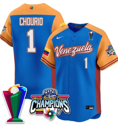 Jackson Chourio 1 Venezuela Baseball Jersey 2026 World Baseball Classic Champions Limited Stitched