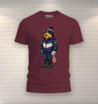 Patriotic American Bear Shirt Maroon