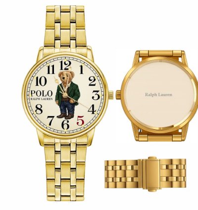Elegant Ivy Style Teddy Bear Mens Wrist Watch221 Gold Steel