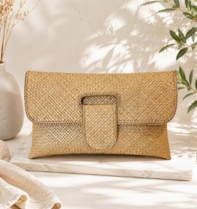 Handwoven Pandan Clutch Bag Natural Woven Evening Purse Eco Friendly Straw Handbag