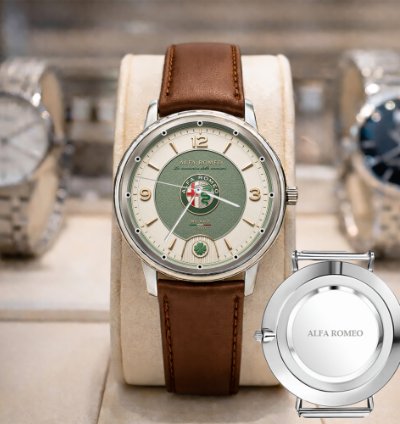 Alfa Romeo Black Design Leather Silver Watch