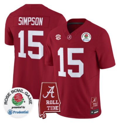 Ty Simpson Jersey 15 Alabama Crimson Tide 2026 Rose Bowl Patch Stitched Crimson