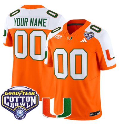 Custom Miami Hurricanes Jersey Name Number 2025 Cotton Bowl Patch Stitched Orange Alter