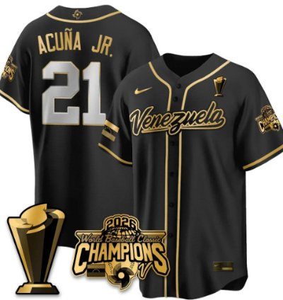 Ronald Acuna Jr 21 Venezuela Baseball Jersey 2026 World Baseball Classic Champions Limited Stitched