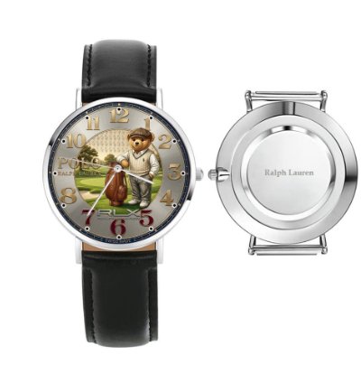 Sporty Golf Teddy Bear Theme Mens Wrist Watch223 Leather Black