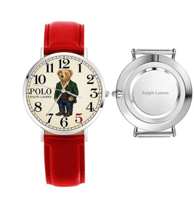 Elegant Ivy Style Teddy Bear Mens Wrist Watch221 Leather Red
