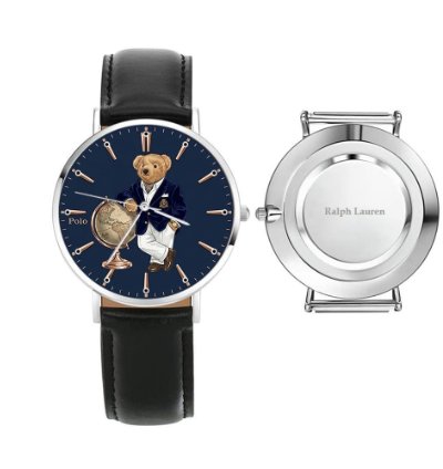 Elegant World Map Bear Navy Dial Mens Watch236 Leather Black