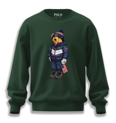 Patriotic American Bear Sweatshirt Forest Green