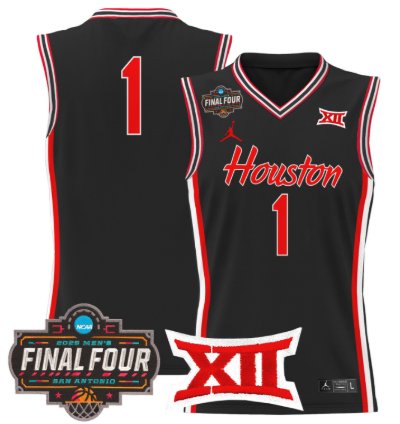 Team Jersey 1 Houston Cougars 2025 Final Four Patch Stitched Black
