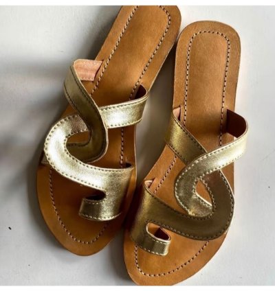 Handmade Gold Leather Slide Sandals Bali Resort Style Womens Shoes