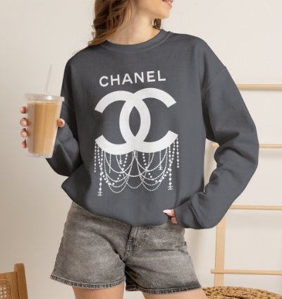 Chanel Logo Necklace Charcoal Sweatshirt - Size Usa