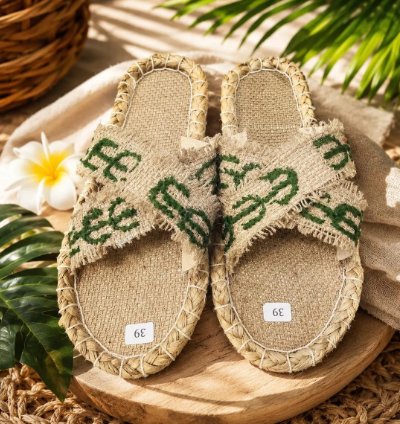 Handmade Burlap Woven Sandals Embroidered Bali Style Slides Korean Summer Footwear