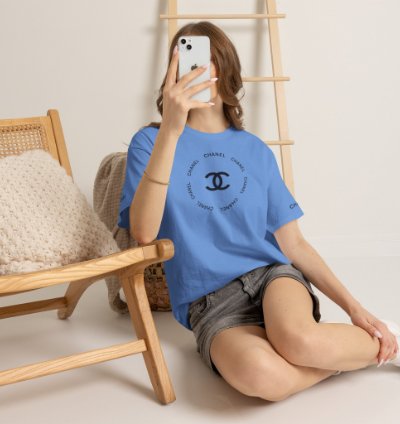 Chanel Logo Circle Carolina Blue T-shirt - Size Usa