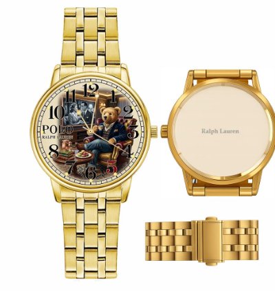 Luxury Gentleman Teddy Bear Cream Dial Mens Watch222 Gold Steel