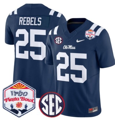 Rebels 25 Ole Miss Rebels Football Jersey 2026 Fiesta Bow Vapor Patch All Stitched