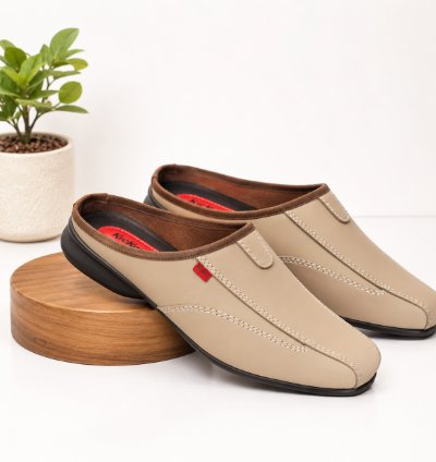 Mens Leather Slip On Mule Shoes Casual Comfort Sandals Lightweight Everyday Walking Footwear Gift For Him In Cream