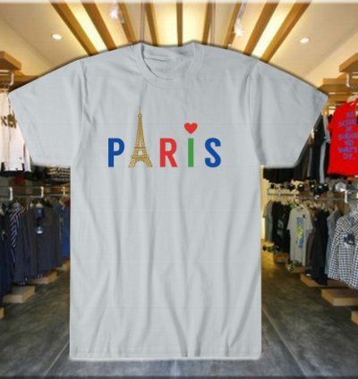 Paris Style Eiffel Tower T-shirt Beautiful Light Blue