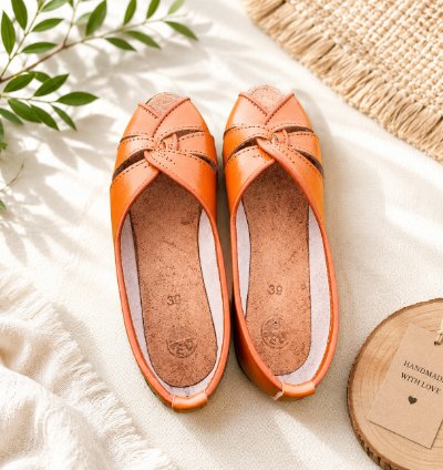Handmade Genuine Leather Ballet Flats Brown Slip On Casual Shoes
