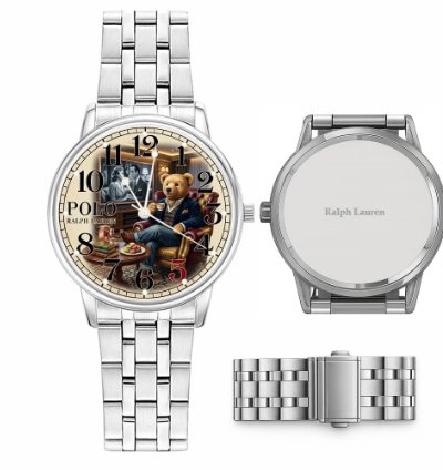 Luxury Gentleman Teddy Bear Cream Dial Mens Watch222 Silver Steel
