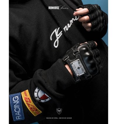 Kremlin - Racer Pullover Hoodie Embroidered Ironhorse Series Black