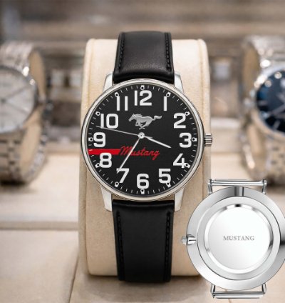 Ford Mustang Car Watch For Men Black Stainless Steel Strap Luxury Wristwatch