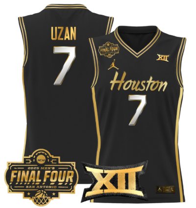 Milos Uzan Jersey 7 Houston Cougars 2025 Final Four Patch Stitched Black Gold