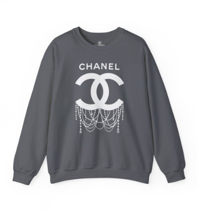 Chanel Logo Necklace Charcoal Sweatshirt - Size Usa