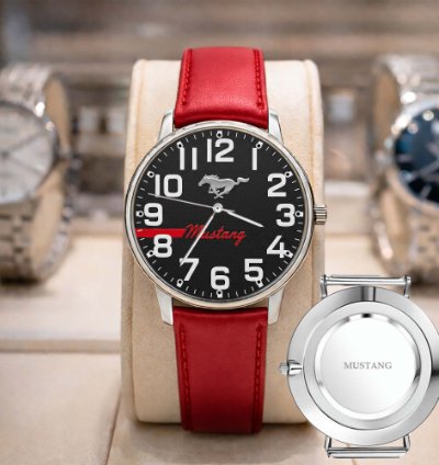Ford Mustang Car Watch For Men Black Stainless Steel Strap Luxury Wristwatch