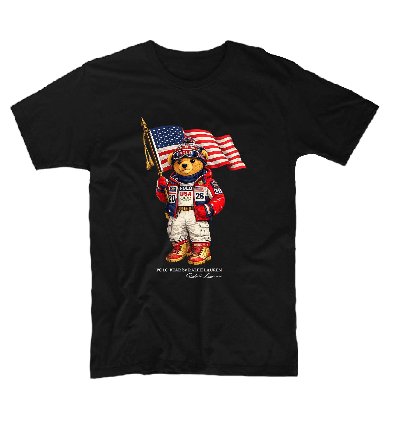 Polo Bear American Flag Logo Black T-shirt