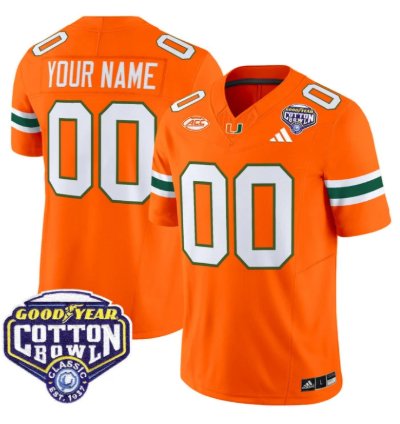 Custom Miami Hurricanes Jersey Name Number 2025 Cotton Bowl Patch Stitched Orange