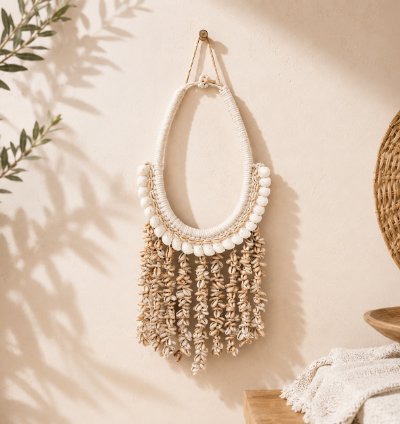 Boho Shell Wall Hanging Handmade Cowrie Shell Wall Decor Coastal Beach Decor Bohemian Home Decoration Bali Artisan Gift
