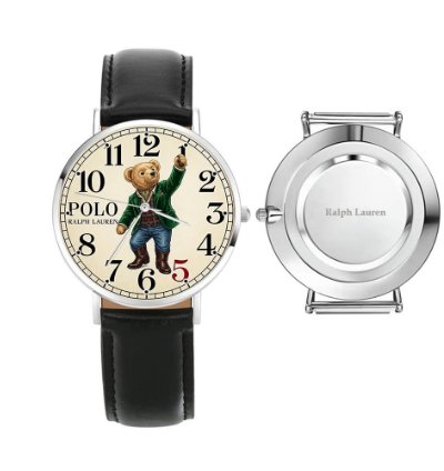 Preppy Dapper Teddy Bear Cream Dial Wrist Watch234 Leather Black