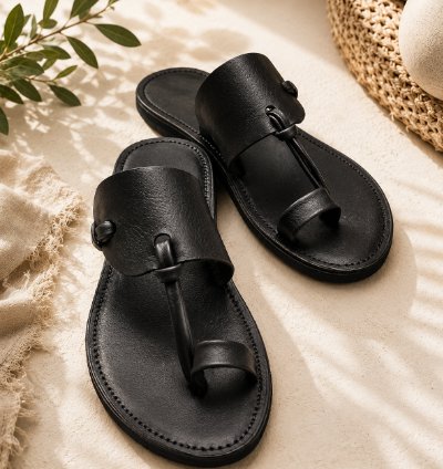 Handmade Artisan Leather Sandals In Black